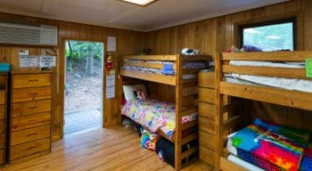 interior of one of the cabins with bunk beds