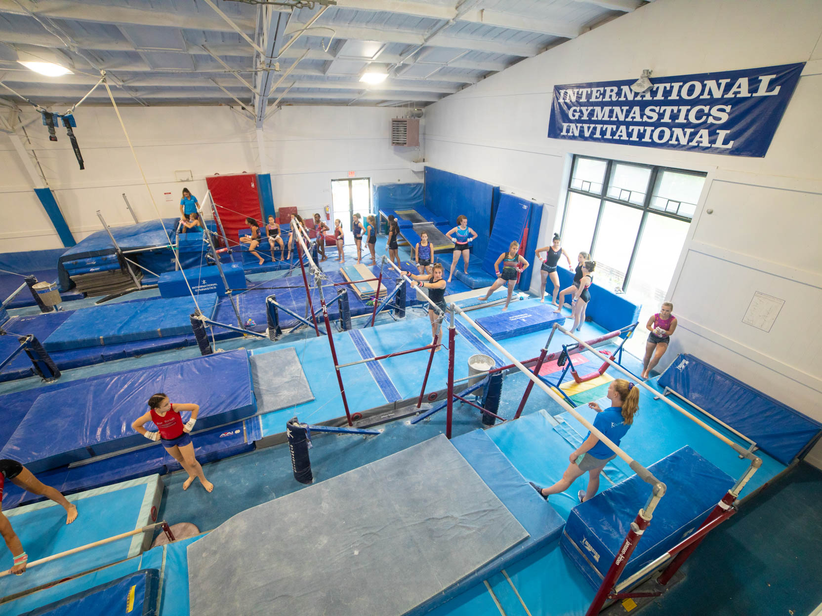 overhead view of the bars gym