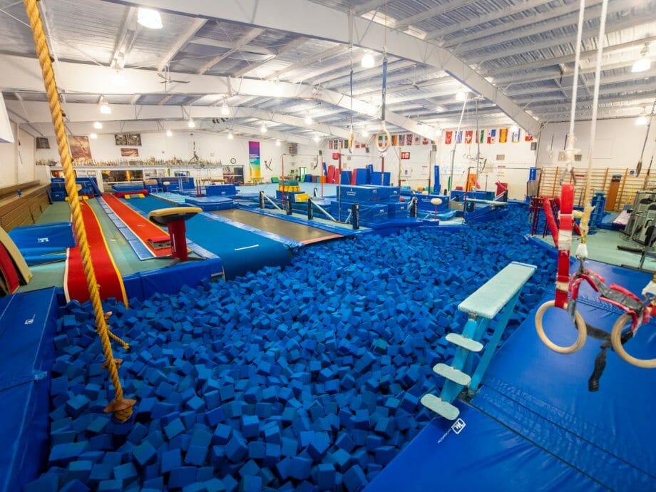 olympic gymnast training gym foam pit