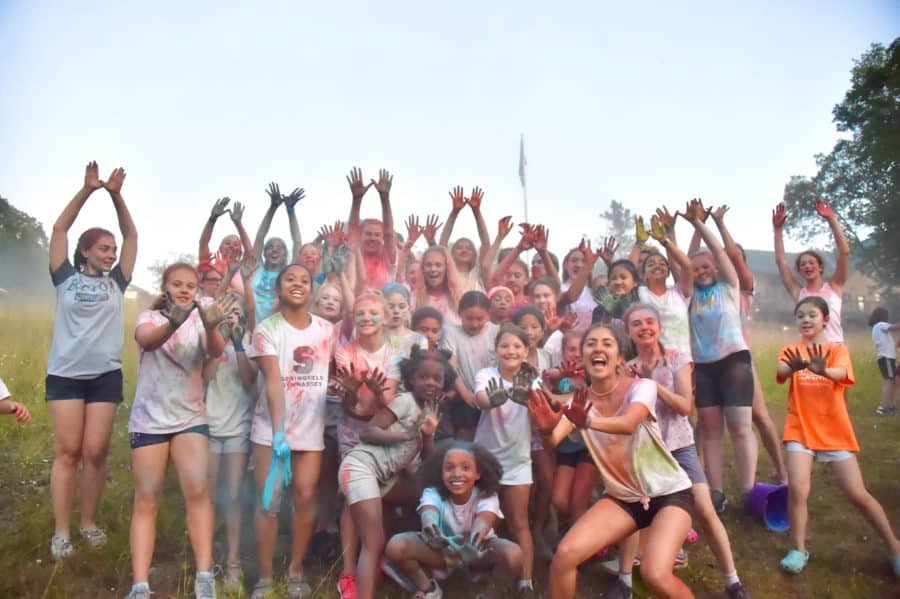 group of gymnasts at color run